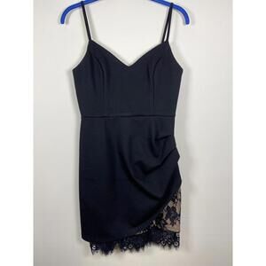 Lulus Black Spaghetti Strap Dress with Lace Hem Detail Size S